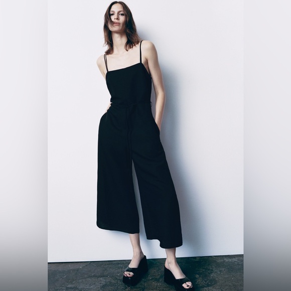 Zara linen blend strappy jumpsuit - Picture 1 of 2